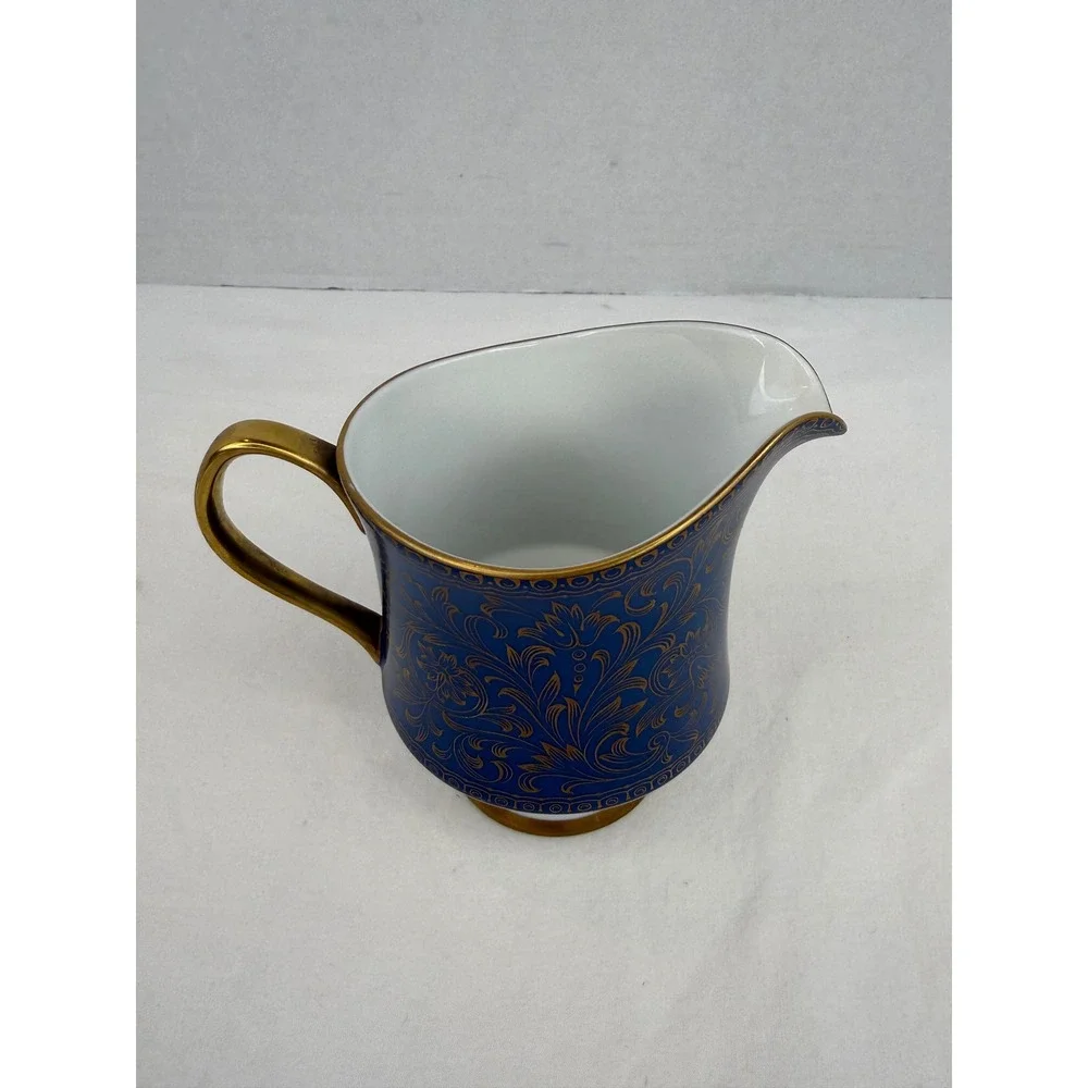 Sango China Aristocrat 3690 Creamer Pitcher Cobalt Blue Gold Filigree‎ Japan